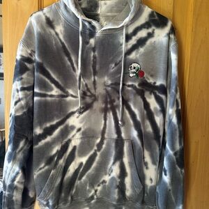 Eighty Eight Black & White Tie-Dye Hoodie with Skull & Rose Patch
